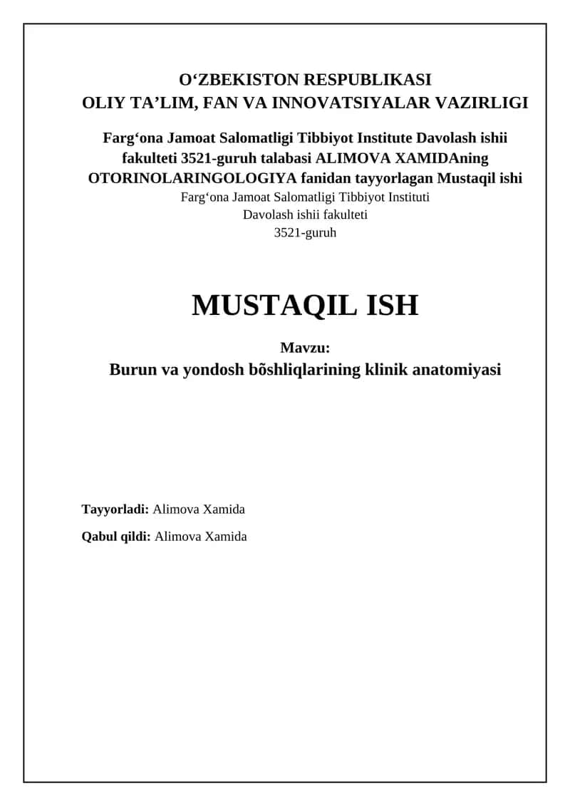 Burun va paranazal sinuslarning anatomiyasi va fiziologiyasi 1