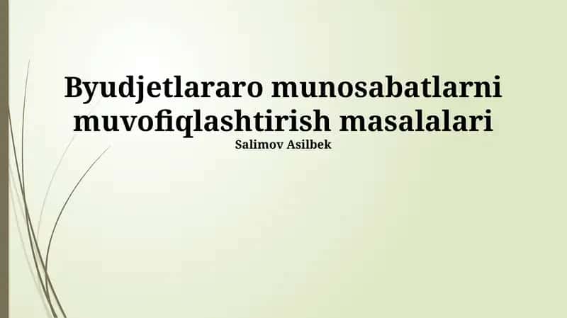 Byudjetlararo munosabatlarni muvofiqlashtirish masalalari 1