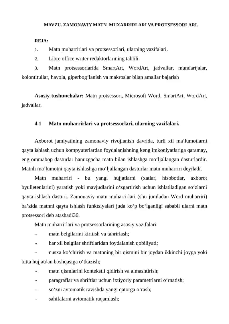 ZAMONAVIY MATN MUXARRIRLARI VA PROTSESSORLARI 1