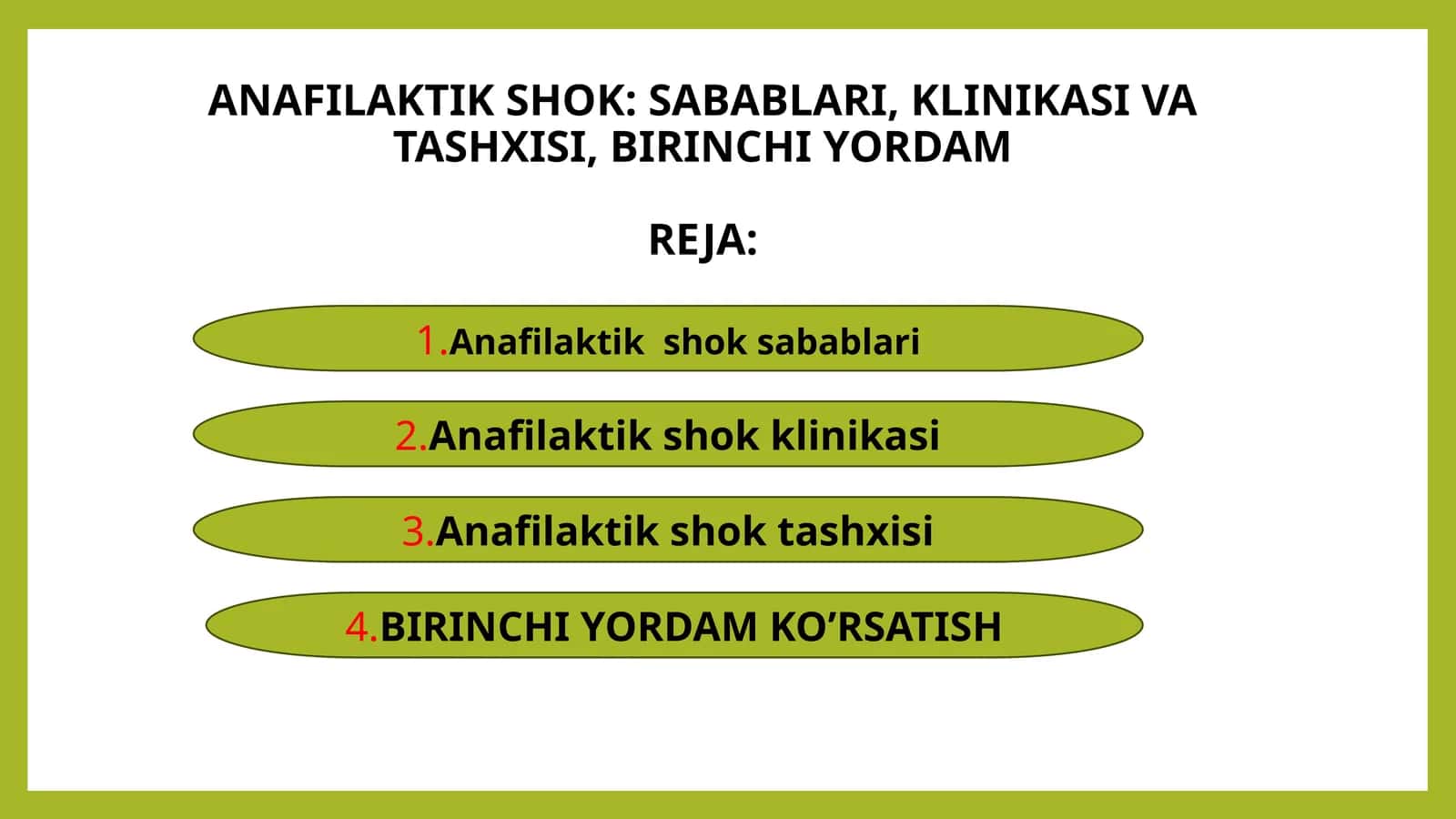 ANAFILAKTIK SHOK: SABABLARI, KLINIKASI VA TASHXISI, BIRINCHI YORDAM 1