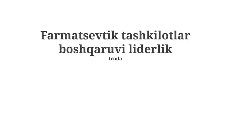 Farmatsevtik tashkilotlar boshqaruvi liderlik 1