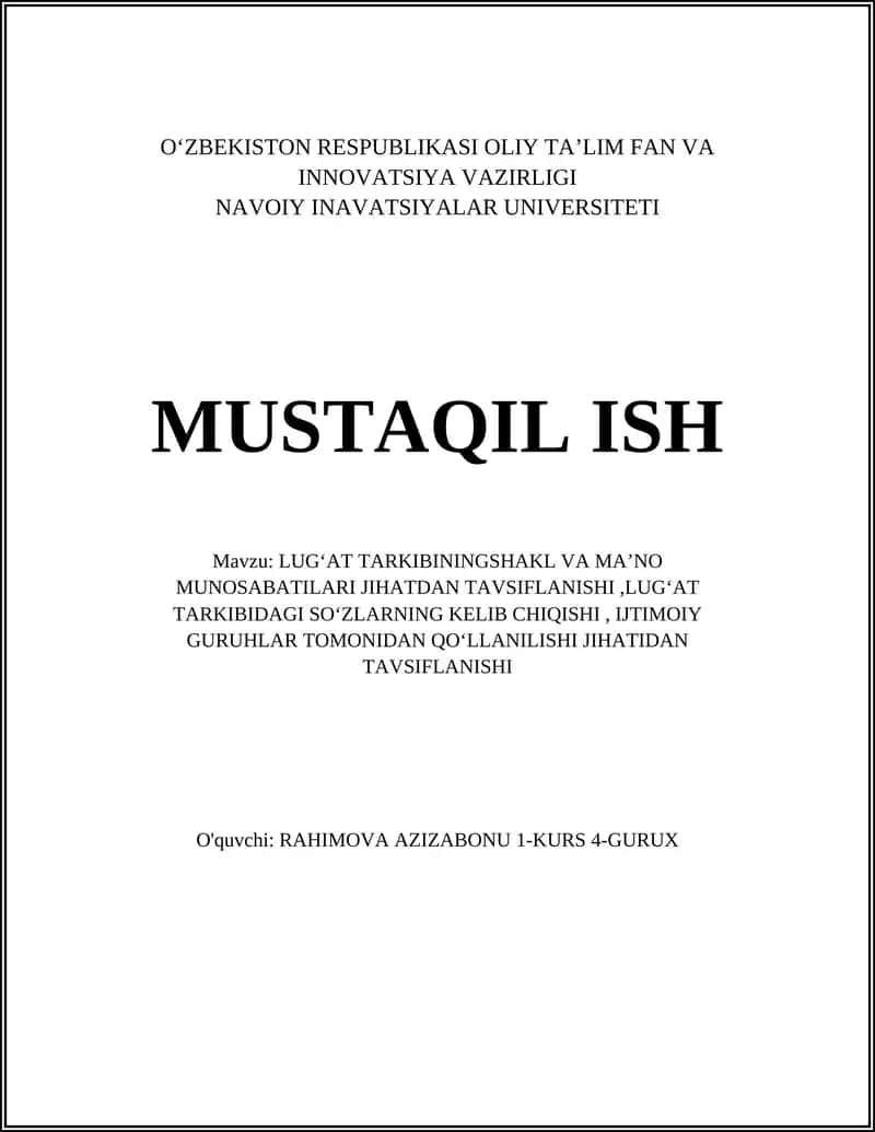 LUGʻAT TARKIBININGSHAKL VA MAʼNO MUNOSABATILARI JIHATDAN TAVSIFLANISHI 1