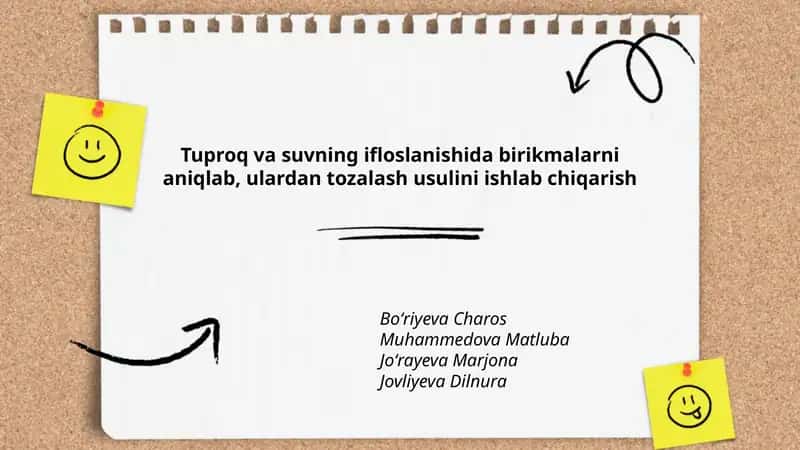 Tuproq va suvning ifloslanishida birikmalarni aniqlab, ulardan tozalash usulini ishlab chiqarish 1