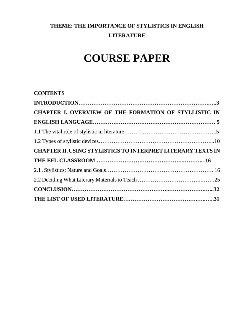 Stylistics in English Literature Course Paper 1