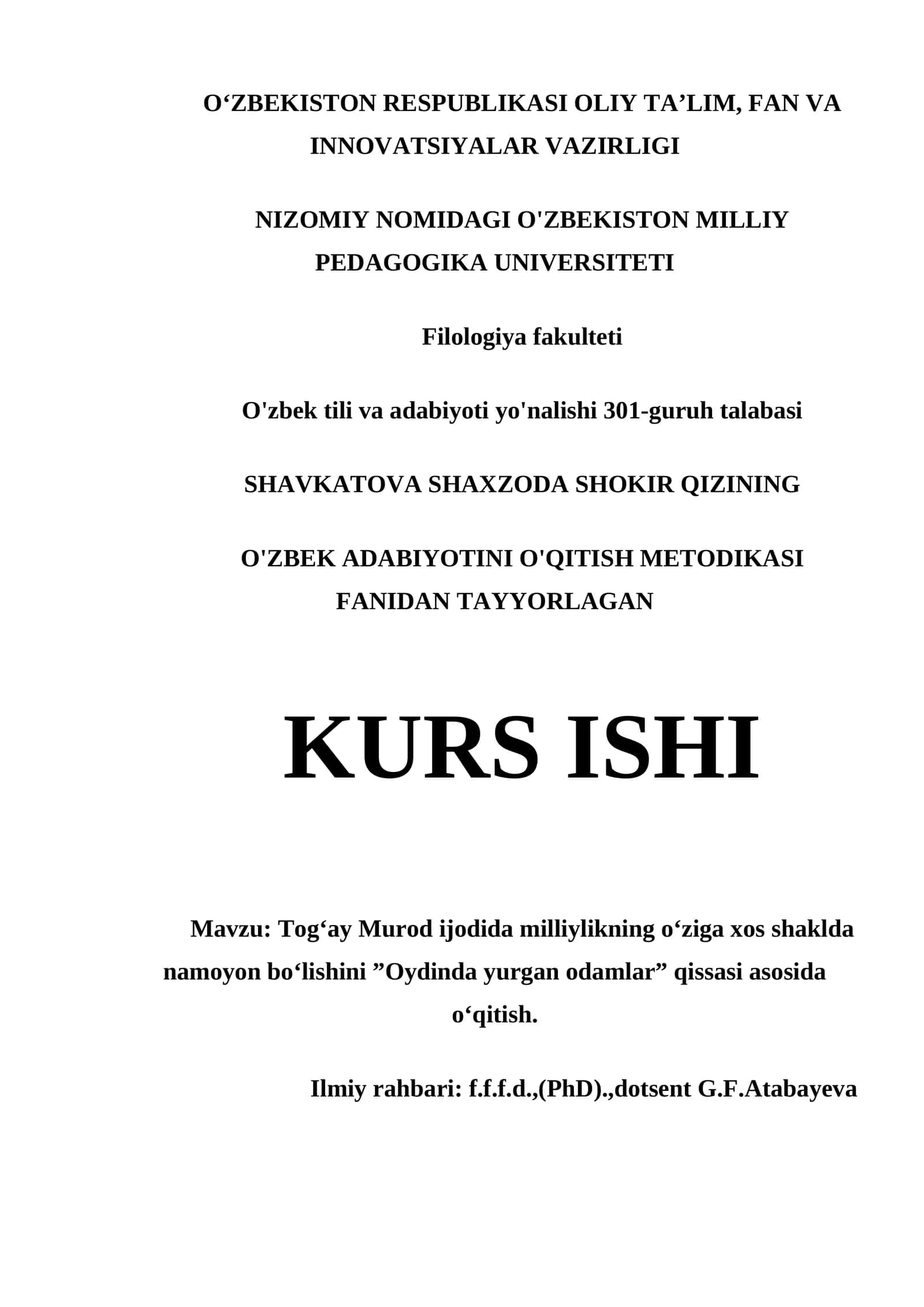 O'zbek adabiyotini o'qitish metodikasi 1