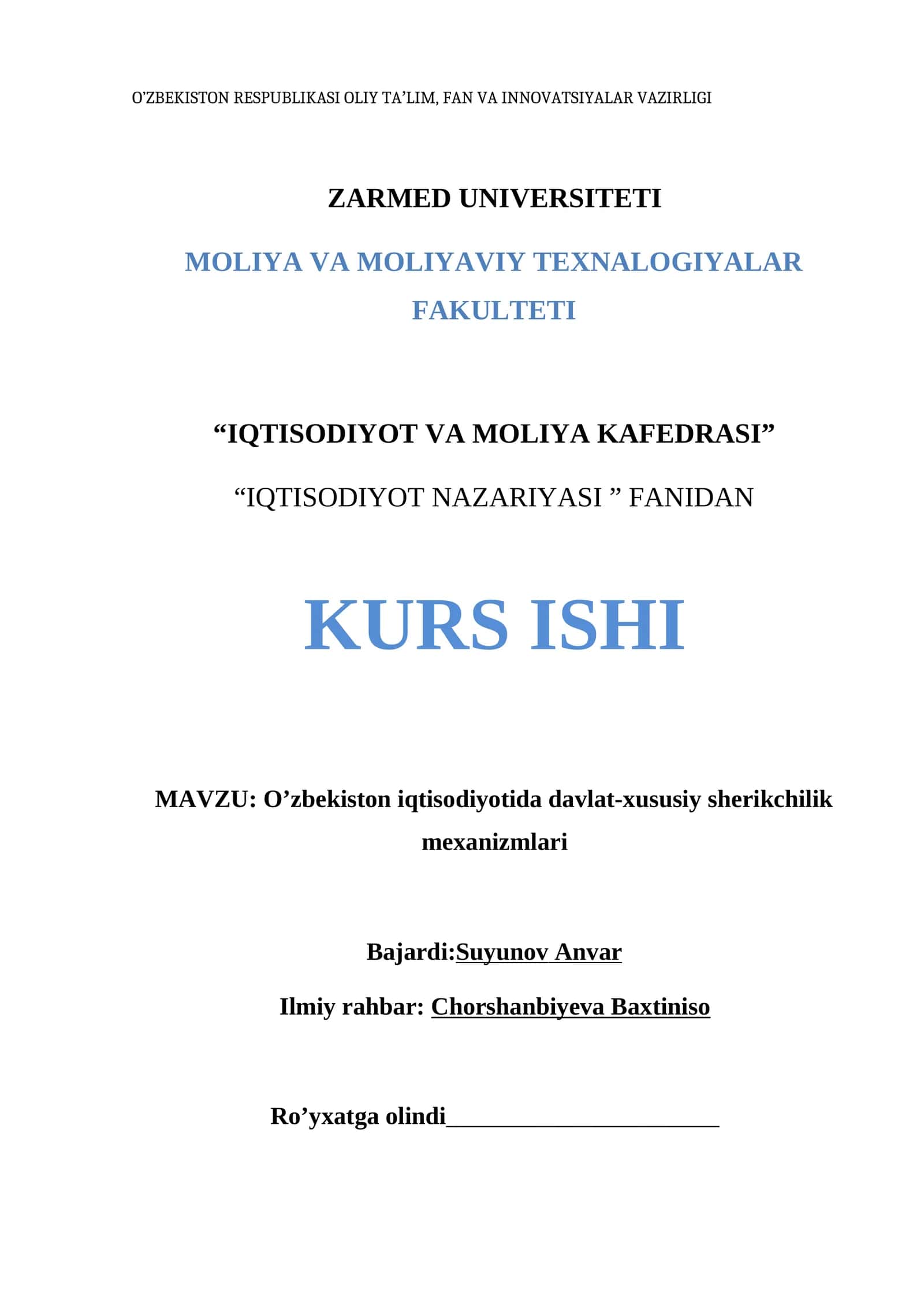 O’zbekiston iqtisodiyotida davlat-xususiy sherikchilik mexanizmlari 1