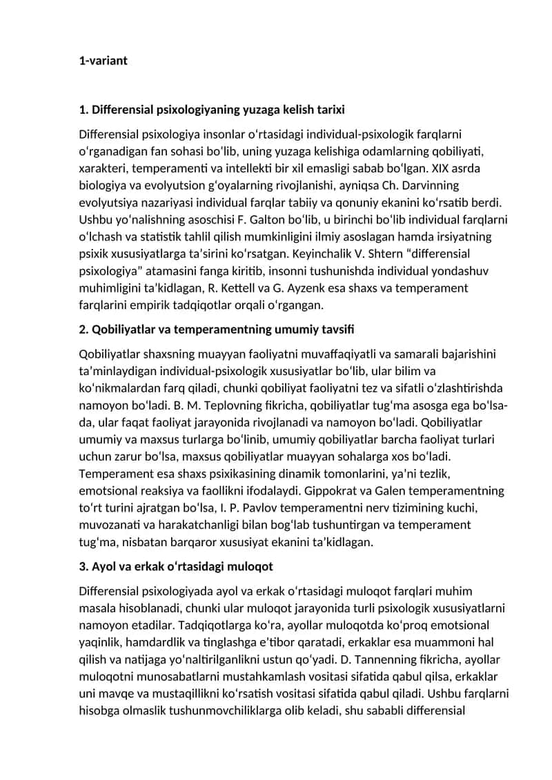 Differensial psixologiyaning yuzaga kelish tarixi 1
