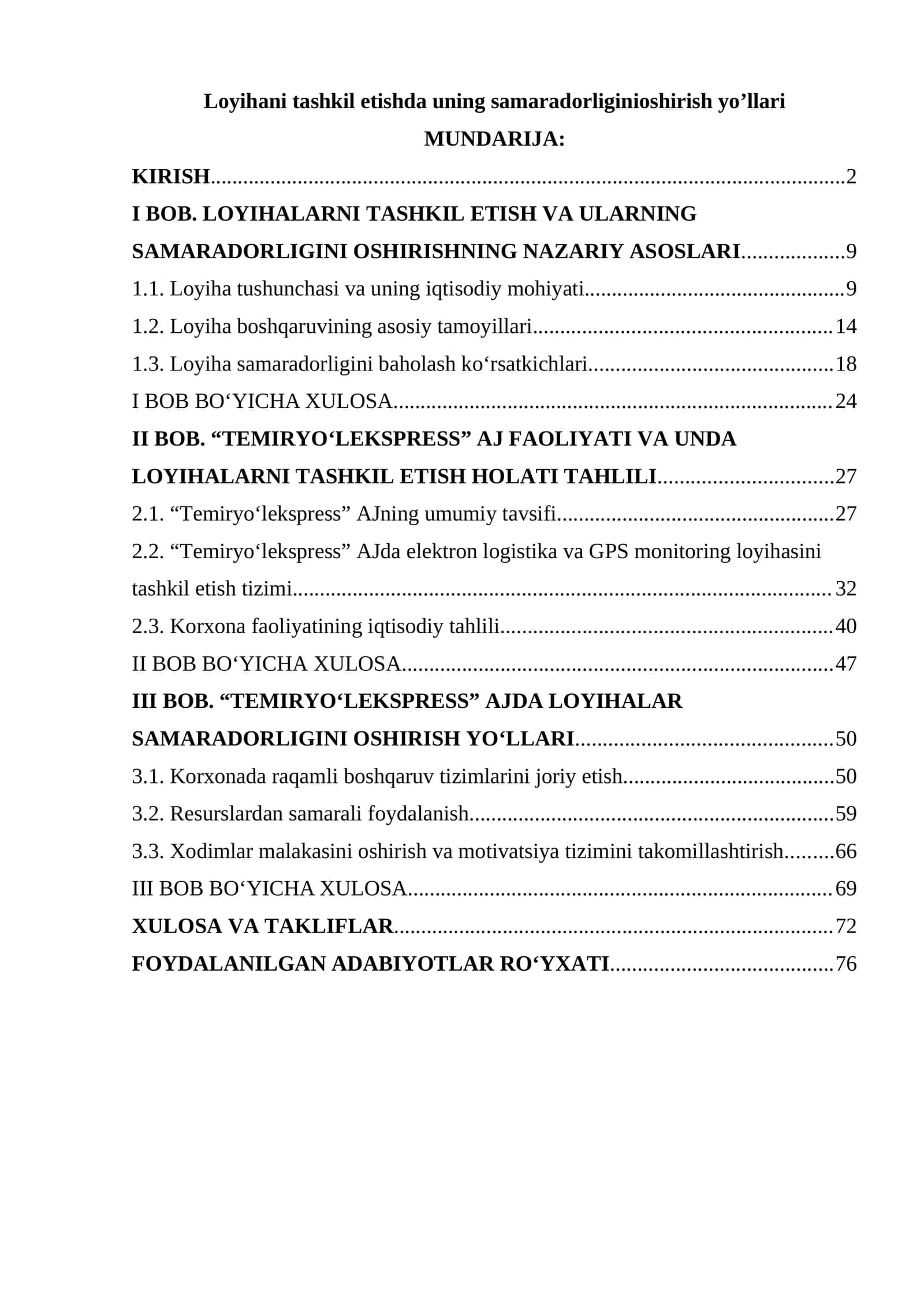 Loyihani tashkil etishda uning samaradorliginioshirish yo’llari 1