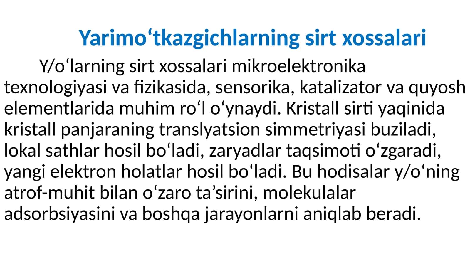 Yarimoʻtkazgichlarning sirt xossalari 1