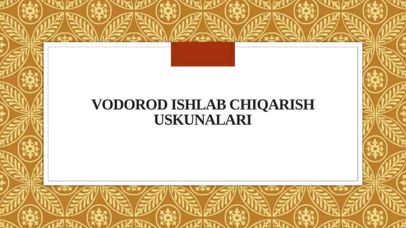 Vodorod ishlab chiqarish uskunalari 1