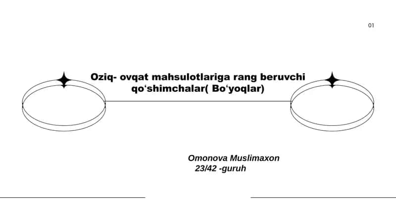 Oziq-ovqat mahsulotlariga rang beruvchi qoʻshimchalar( Boʻyoqlar) 1