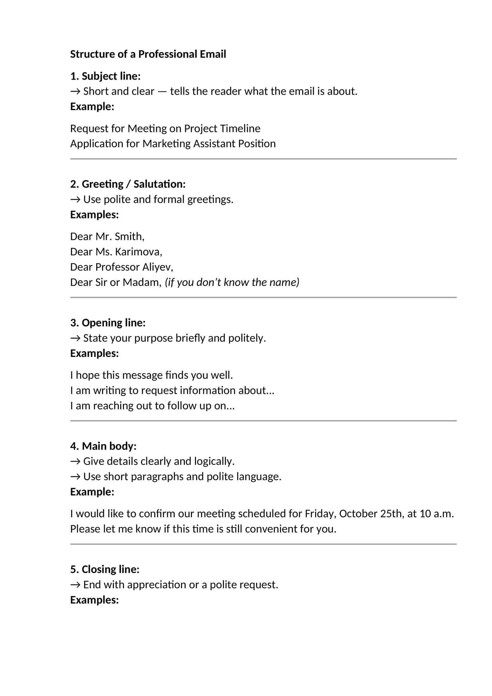 Structure of a Professional Email 1