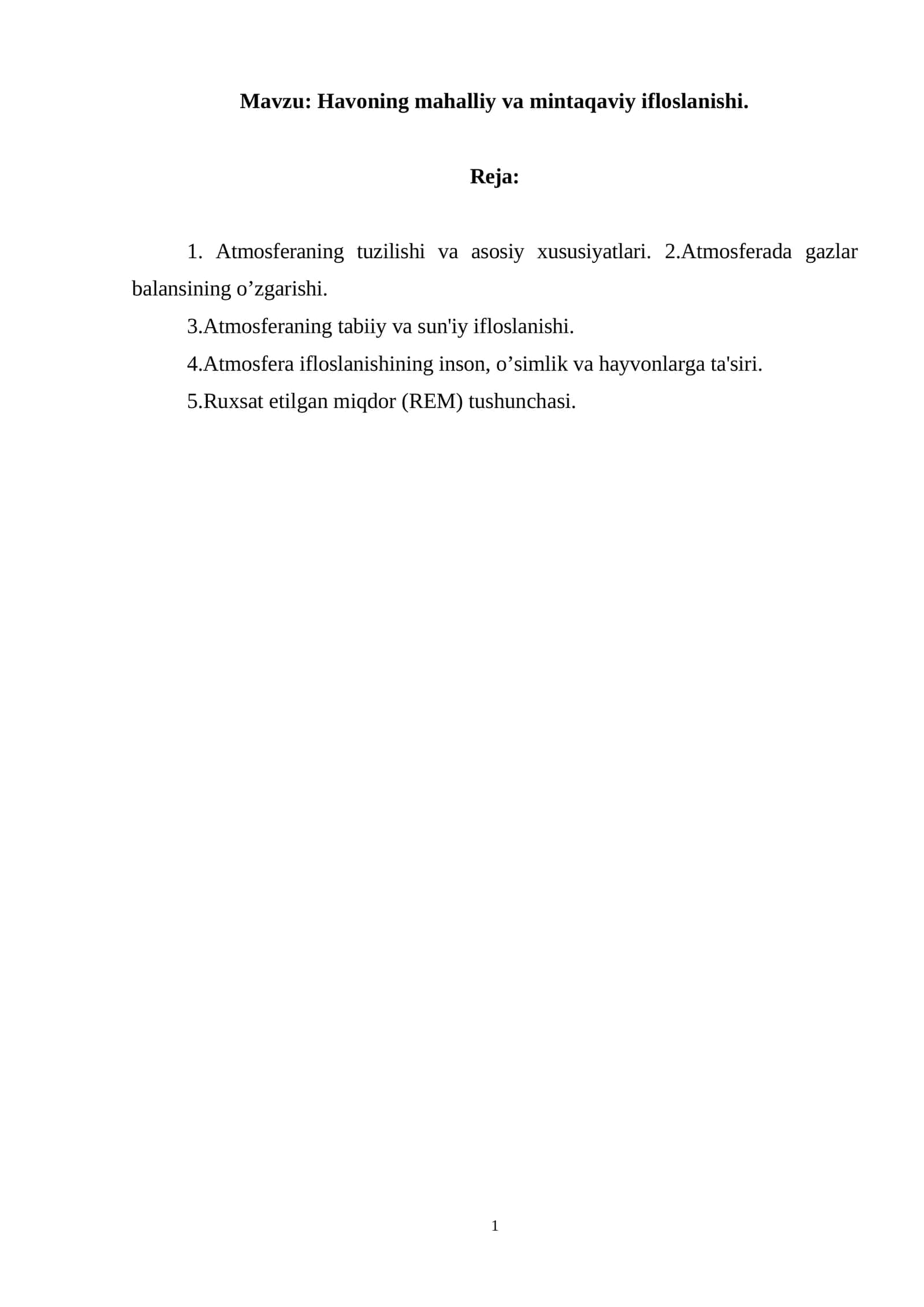 Havoning mahalliy va mintaqaviy ifloslanishi 1