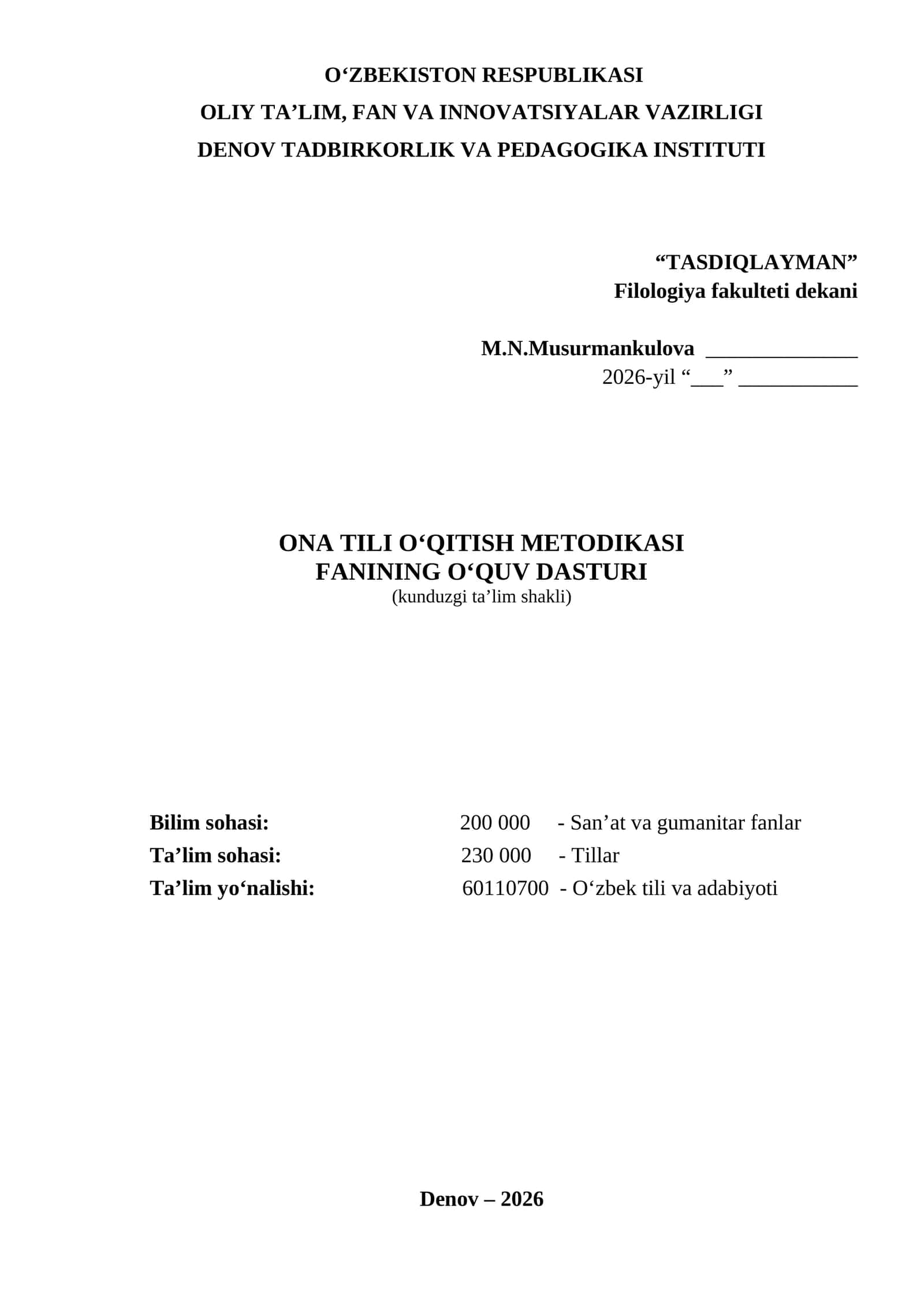 ONA TILI O‘QITISH METODIKASI 1