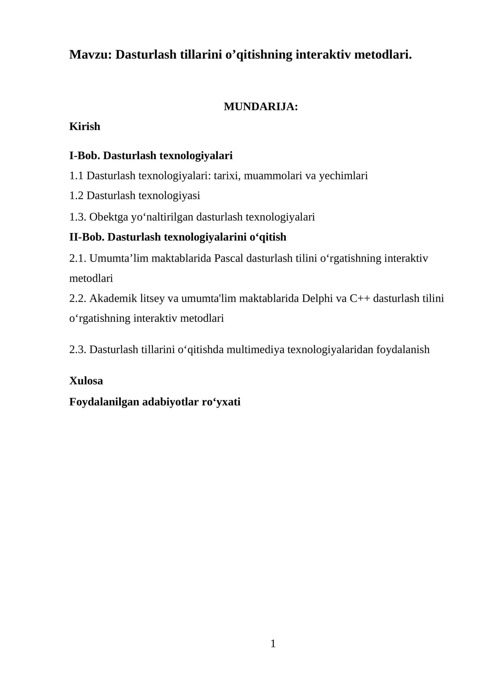 Dasturlash tillarini o’qitishning interaktiv metodlari 1