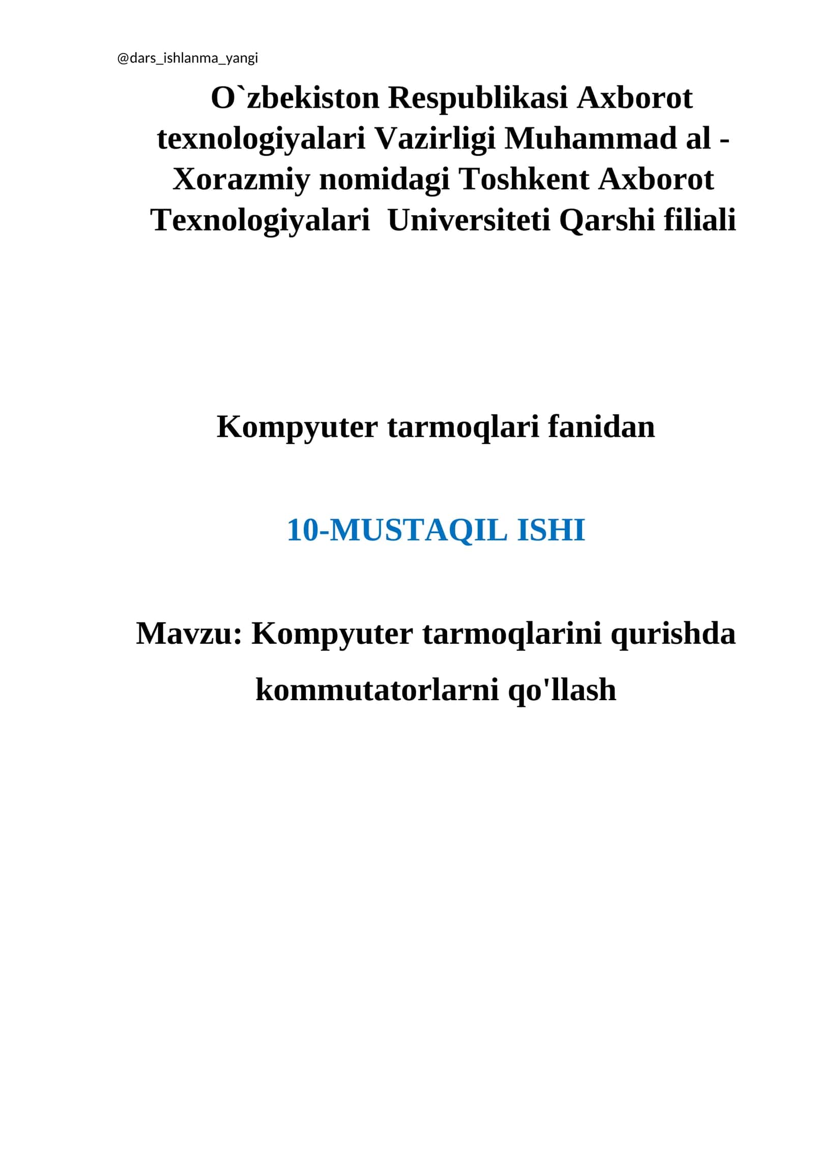 Kompyuter tarmoqlarini qurishda kommutatorlarni qo'llash 1