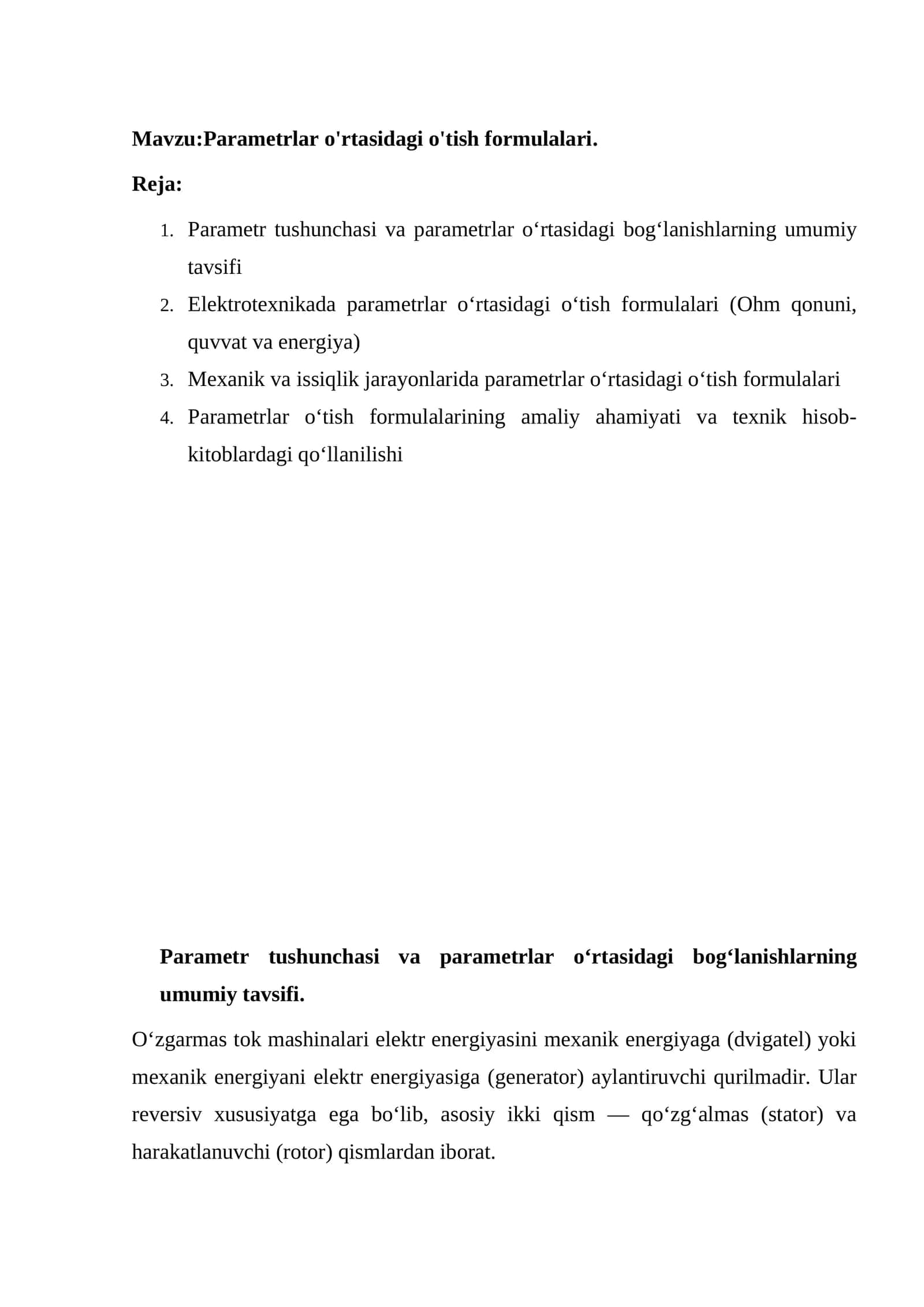 Parametrlar o'rtasidagi o'tish formulalari 1