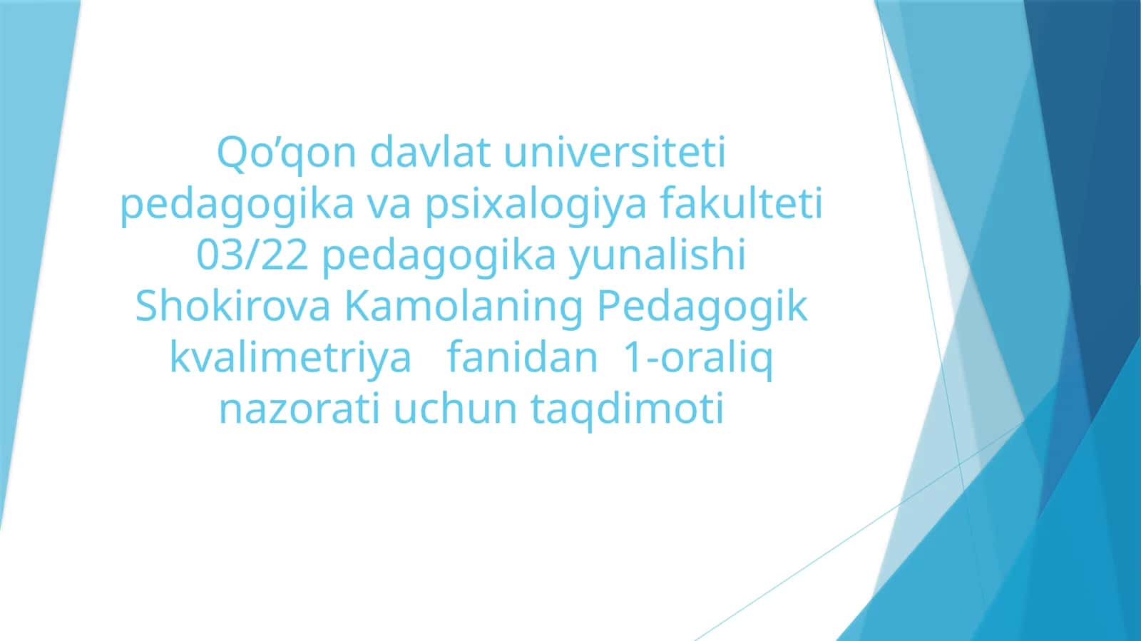 Pedagogik kvalimetriya Talabalarning oz ozini nazorat qilish jarayonida My test dasturi vositasi fanlar boyicha nostandart adaptiv test topshiriqlarini tuzish va amaliyotga joriy etish. 1