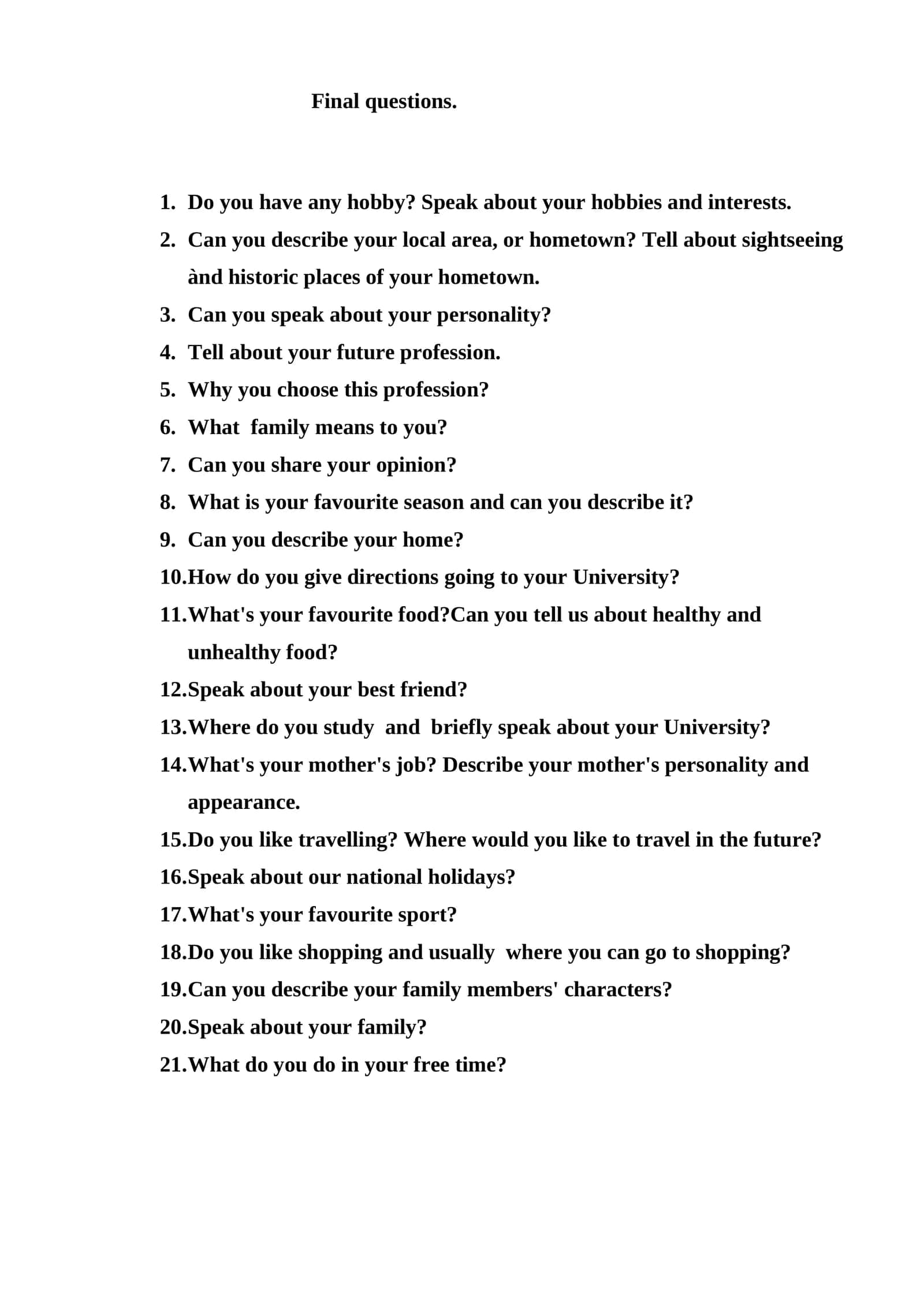 Final questions 1