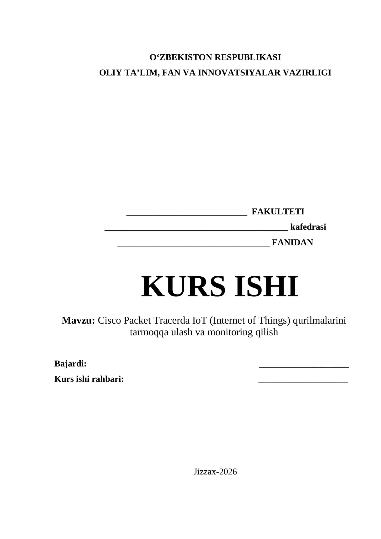 Cisco Packet Tracerda IoT (Internet of Things) qurilmalarini tarmoqqa ulash va monitoring qilish 1