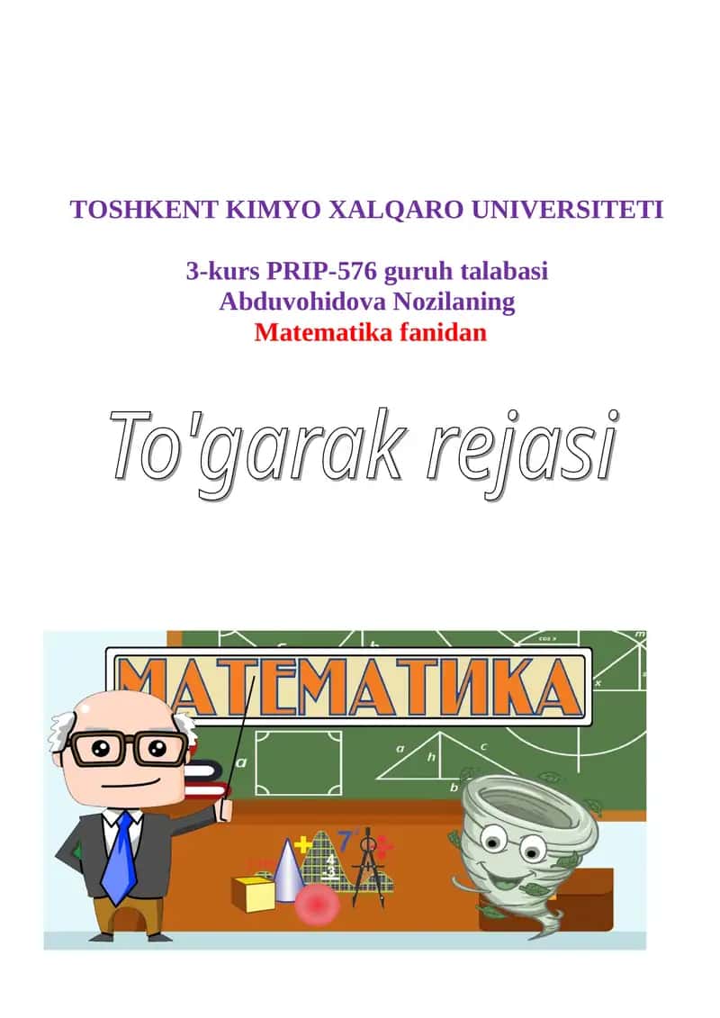 MATEMATIKA FANIDAN “Ajib hisob” to’garagi 1