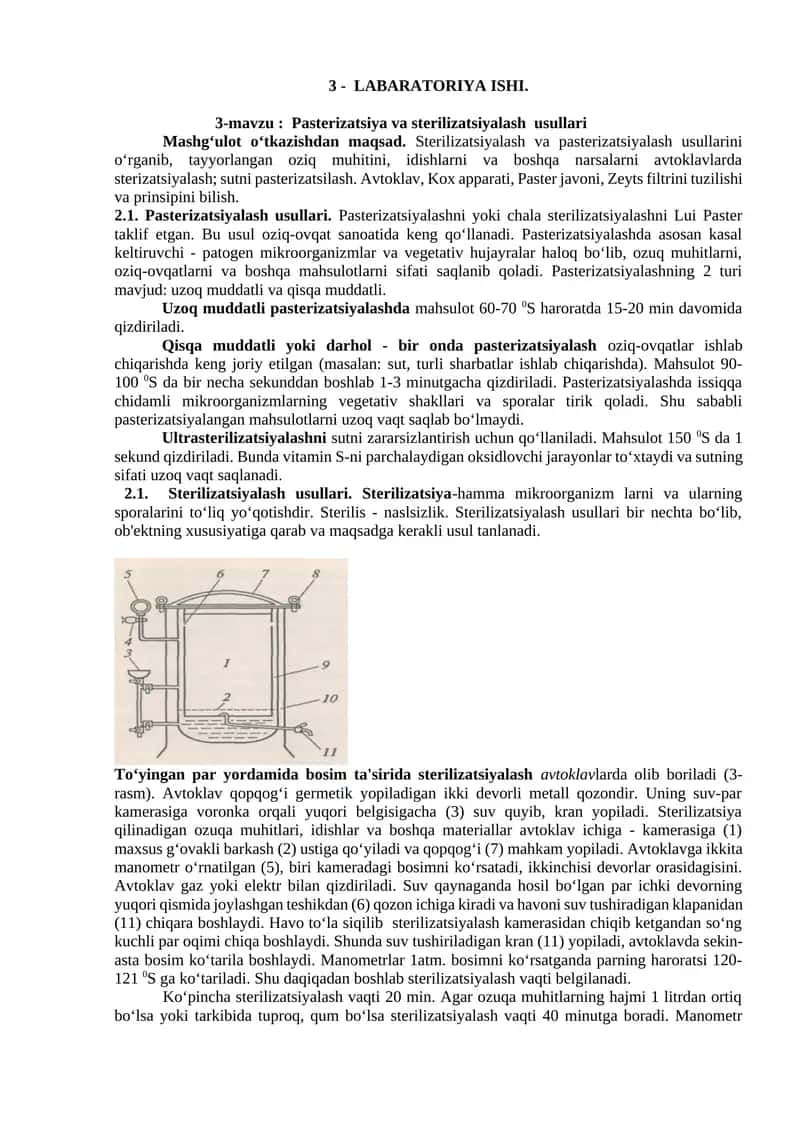 Pasterizatsiya va sterilizatsiyalash usullari 1