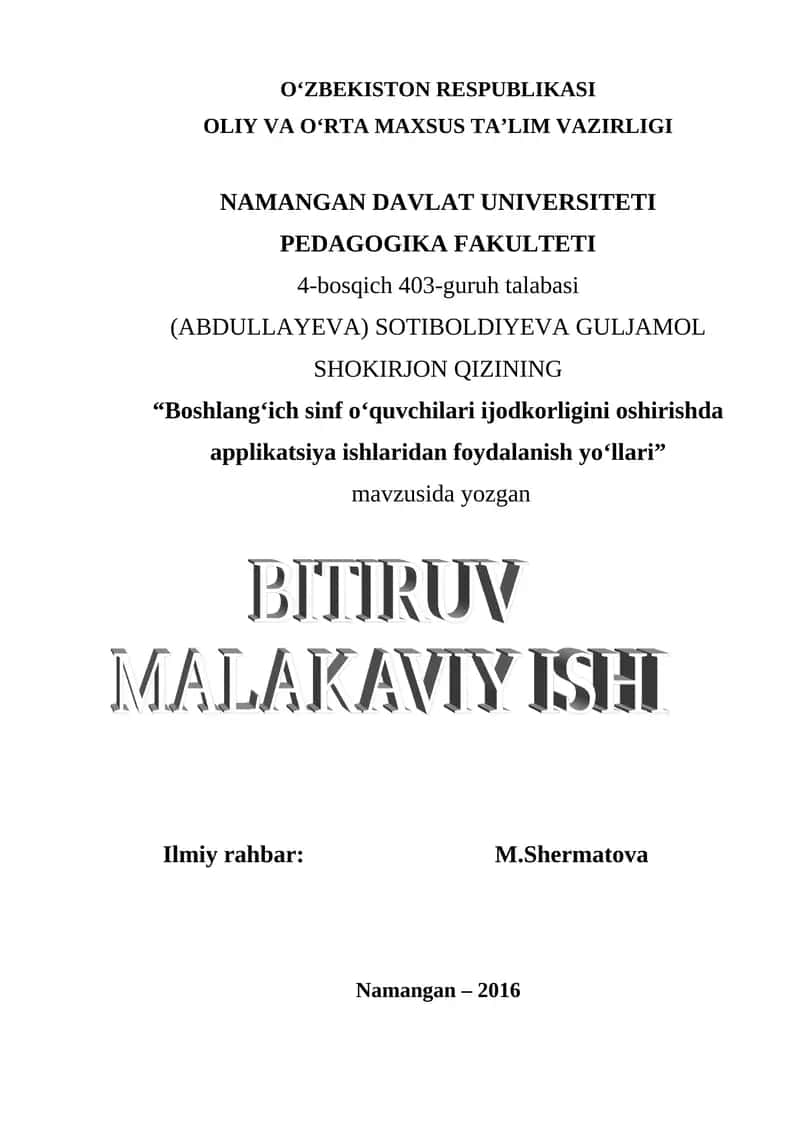 Boshlang‘ich sinf o‘quvchilari ijodkorligini oshirishda applikatsiya ishlaridan foydalanish yo‘llari 1