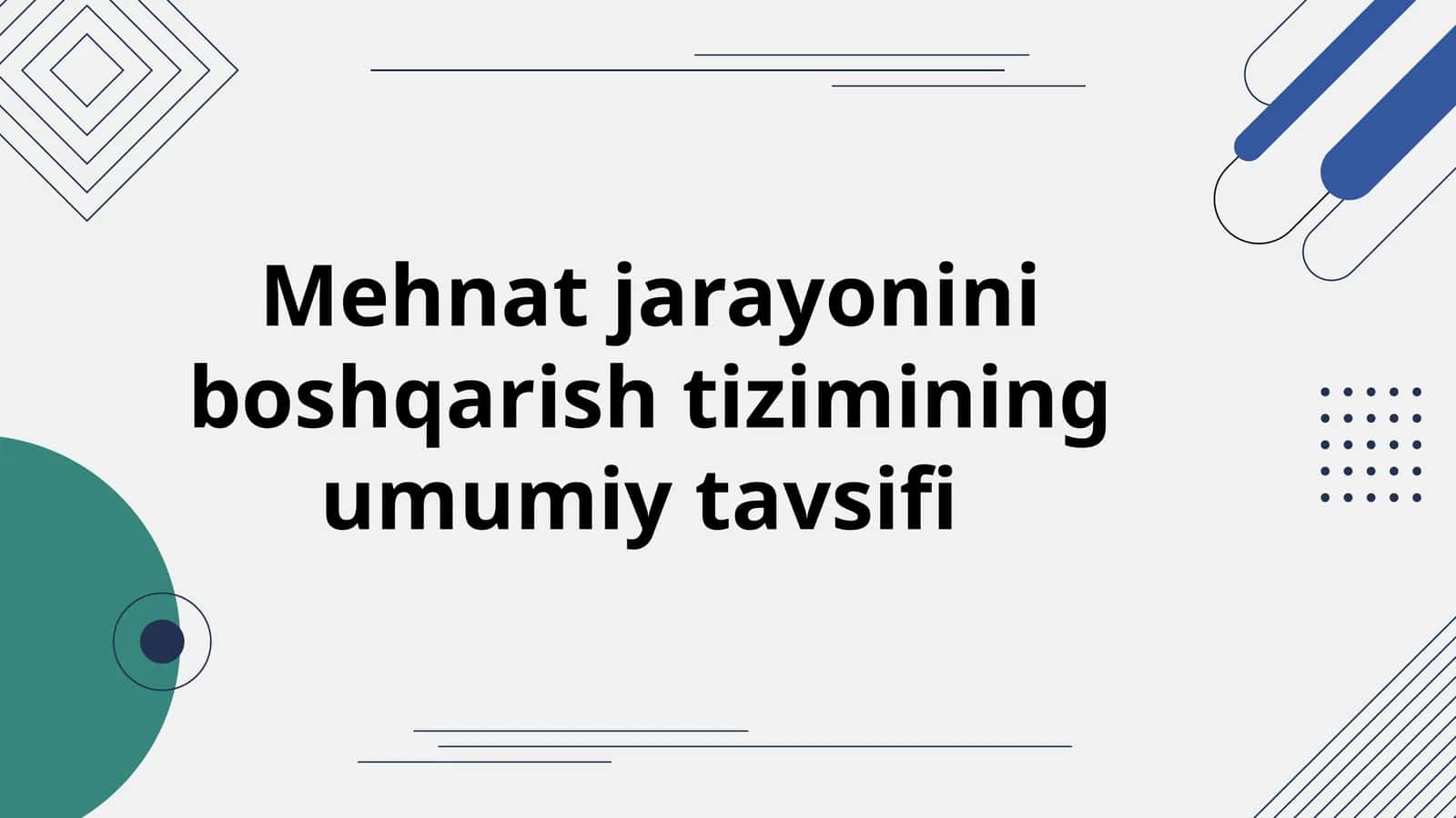 Mehnatjarayonini boshqarish tizimining umumiy tavsifi 1