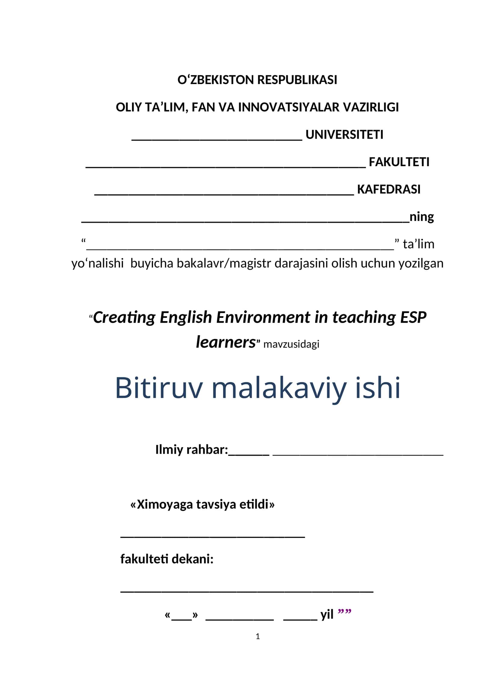 Creating English Environment in teaching ESP learners 1