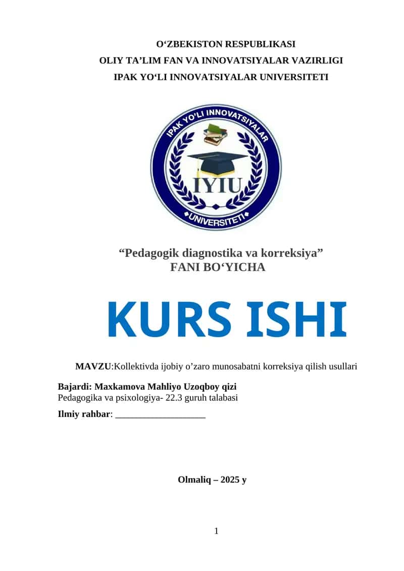 Pedagogik diagnostika va korreksiya 1