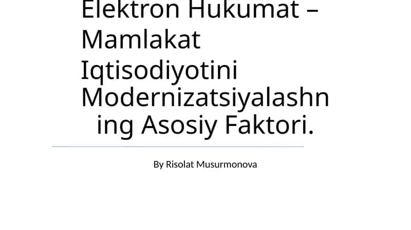 Elektron Hukumat – Mamlakat Iqtisodiyotini 1