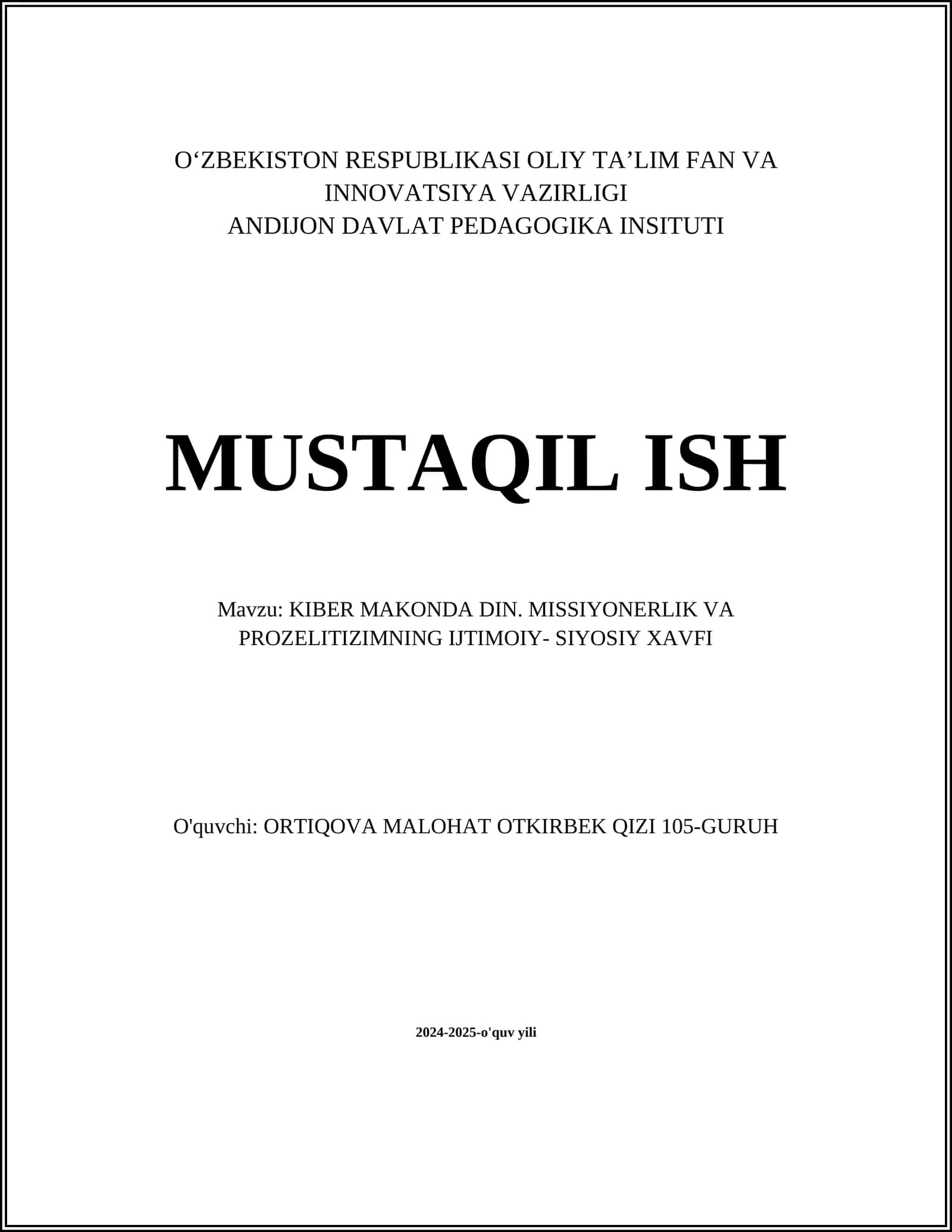 KIBER MAKONDA DIN. MISSIYONERLIK VA PROZELITIZIMNING IJTIMOIY- SIYOSIY XAVFI 1