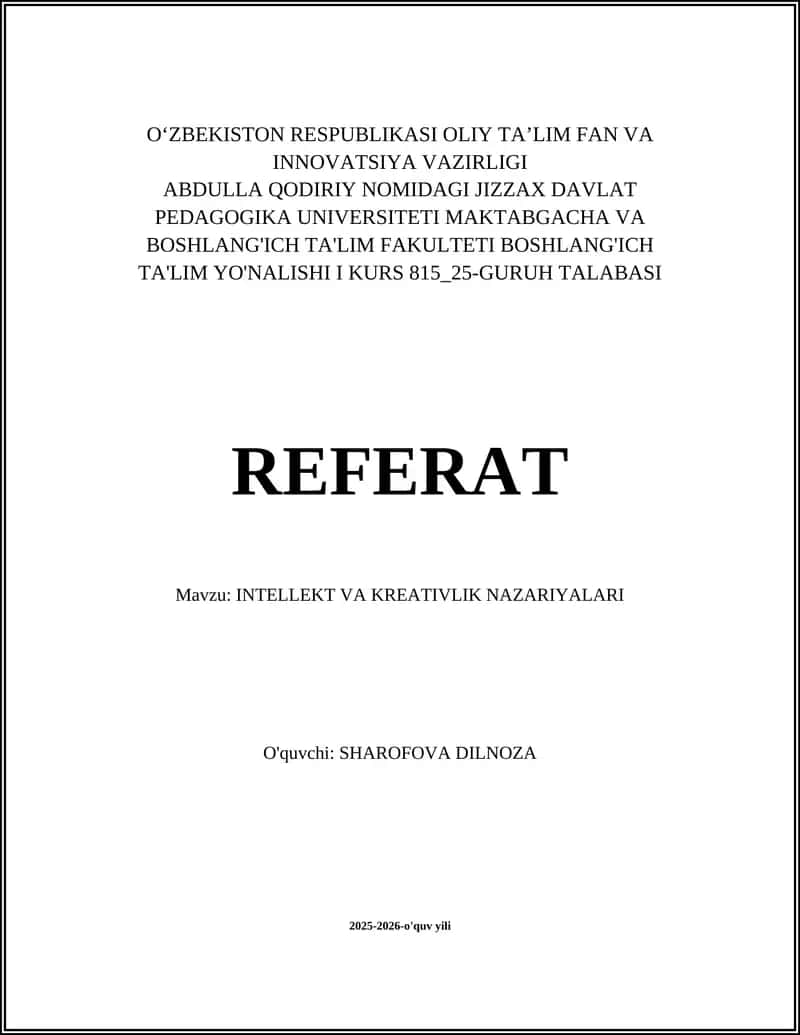 INTELLEKT VA KREATIVLIK NAZARIYALARI 1