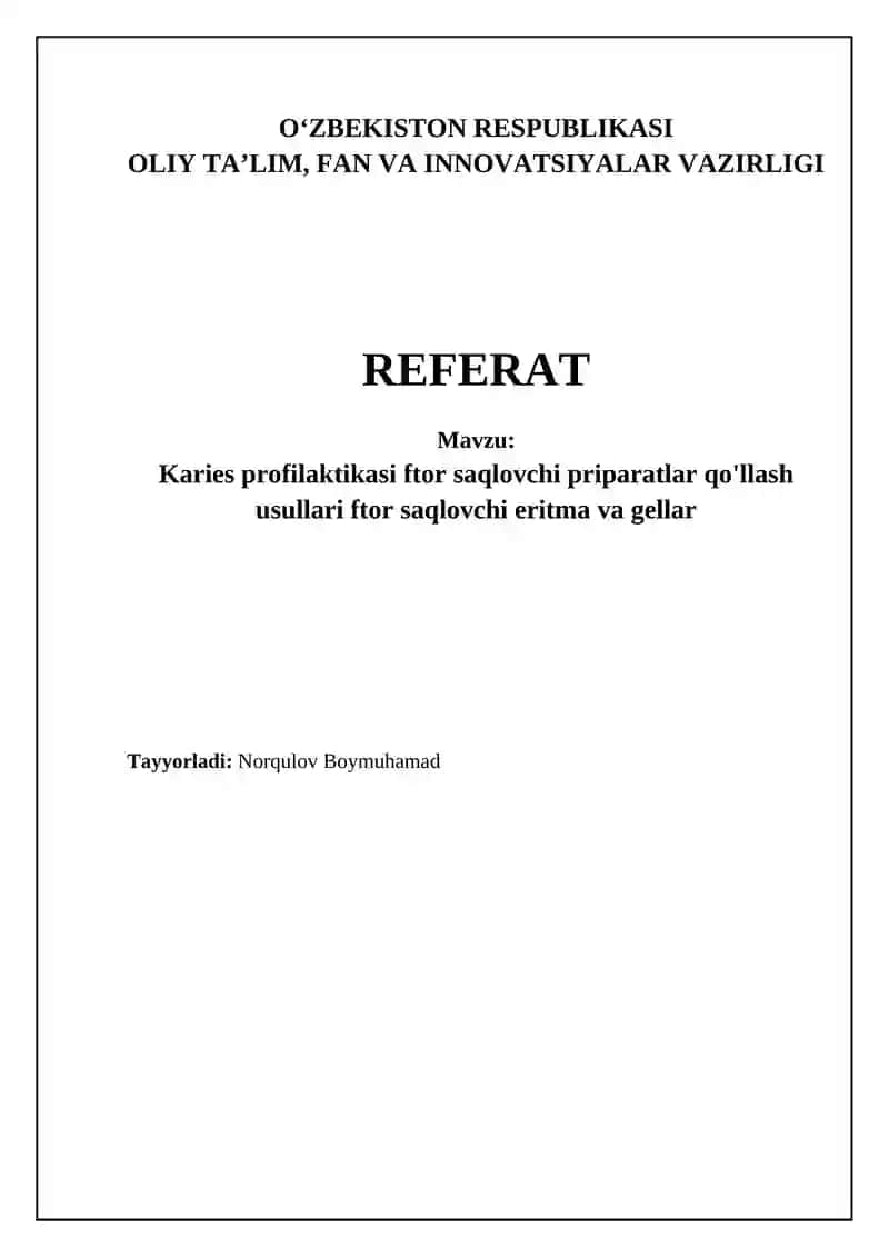 Karies profilaktikasi ftor saqlovchi priparatlar