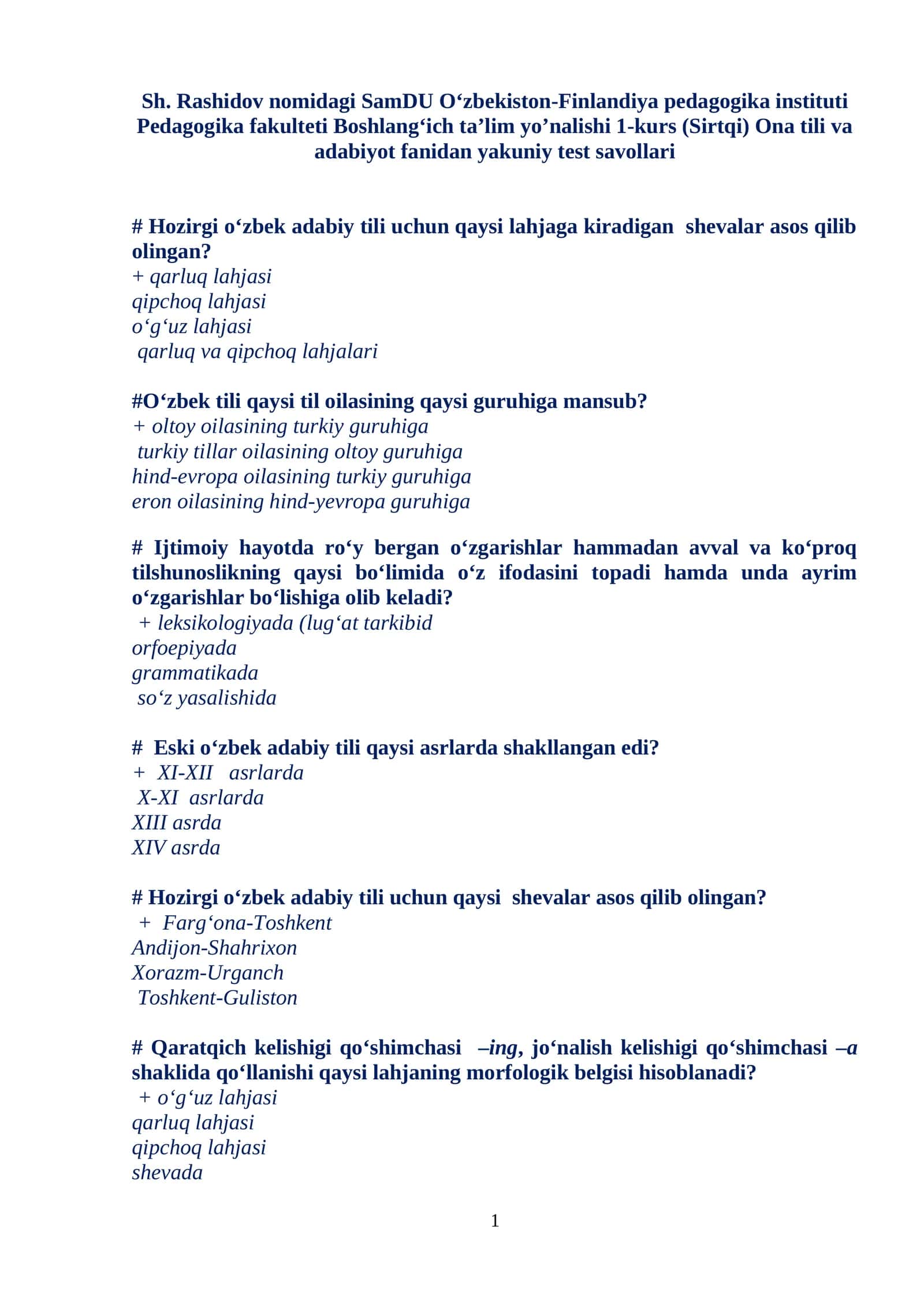 Ona tili va adabiyot fanidan yakuniy test savollari 1