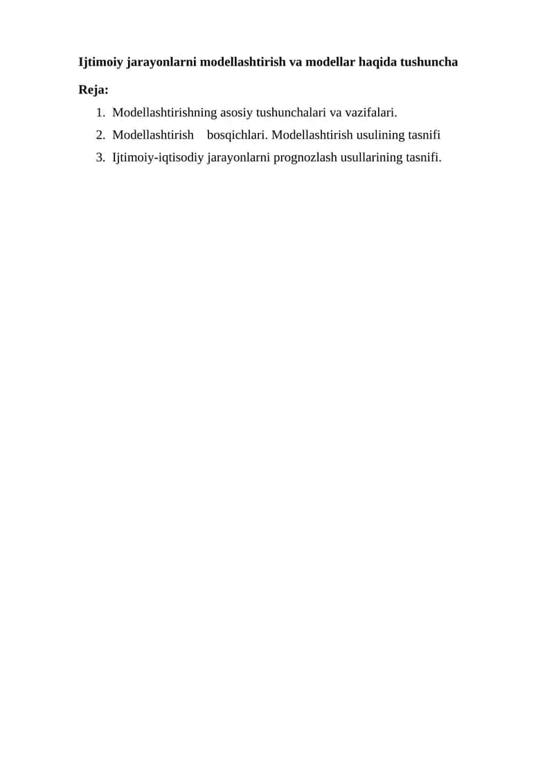 Ijtimoiy jarayonlarni modellashtirish va modellar haqida tushuncha 1