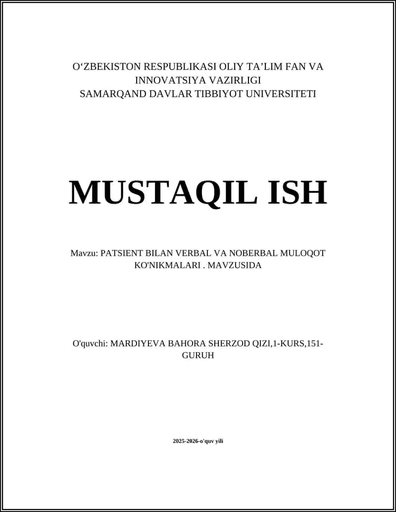 PATSIENT BILAN VERBAL VA NOBERBAL MULOQOT KO'NIKMALARI 1