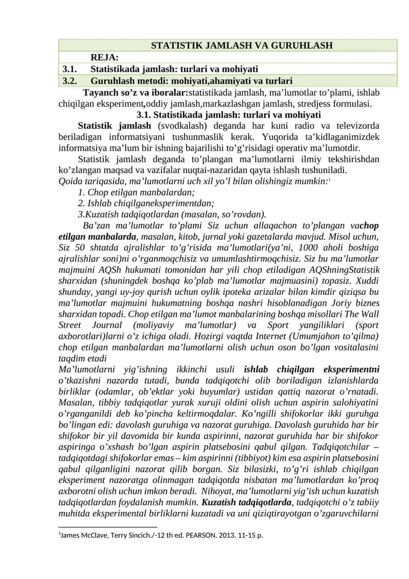 STATISTIK JAMLASH VA GURUHLASH 1