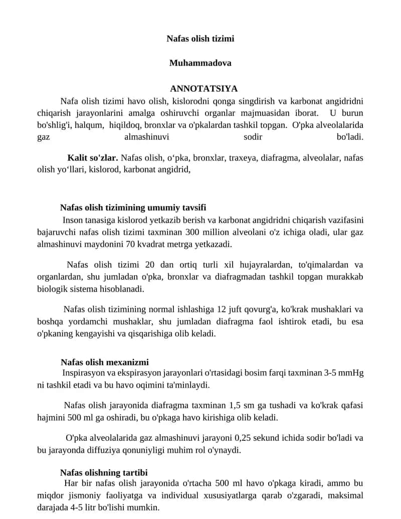Nafas olish tizimi 1