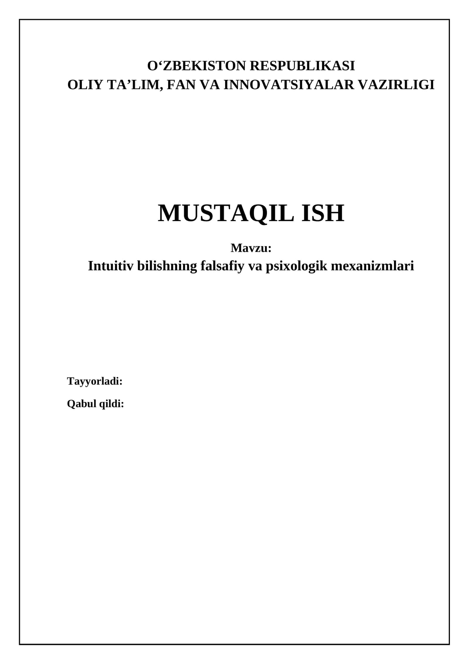 Intuitiv bilishning falsafiy va psixologik mexanizmlari 1