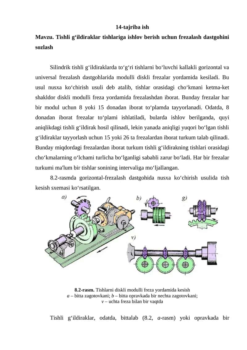 Frezalash dastgohi sozlash 1