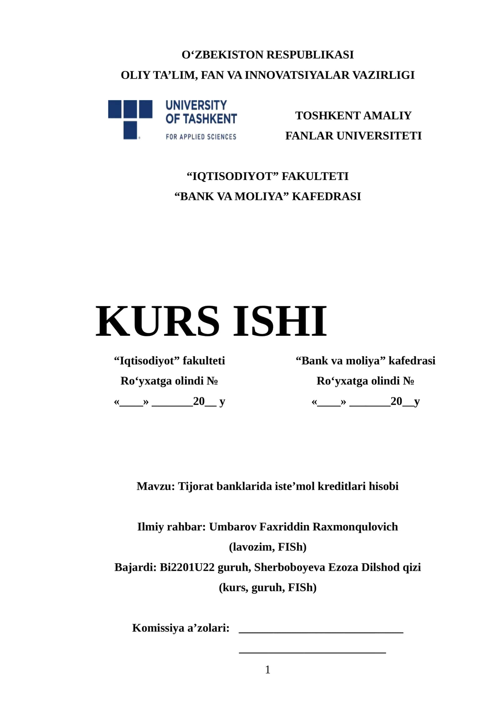 Tijorat banklarida iste’mol kreditlari hisobi 1