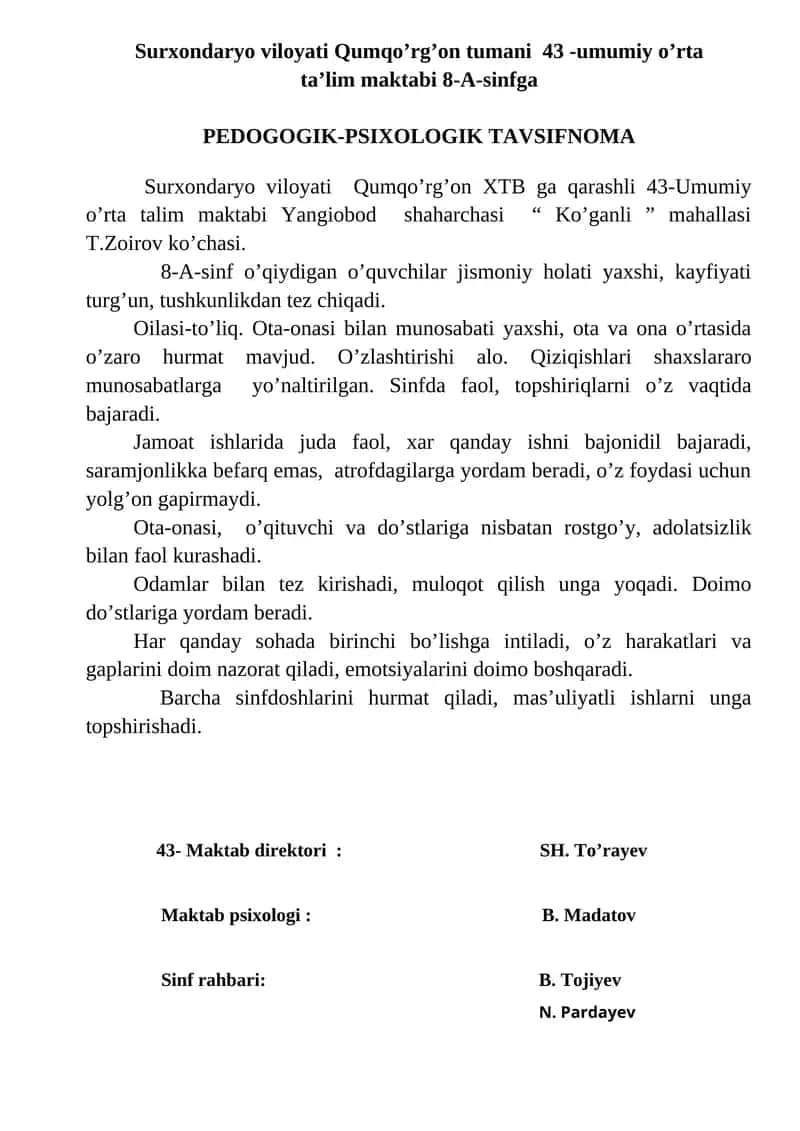 PEDOGOGIK-PSIXOLOGIK TAVSIFNOMA 1