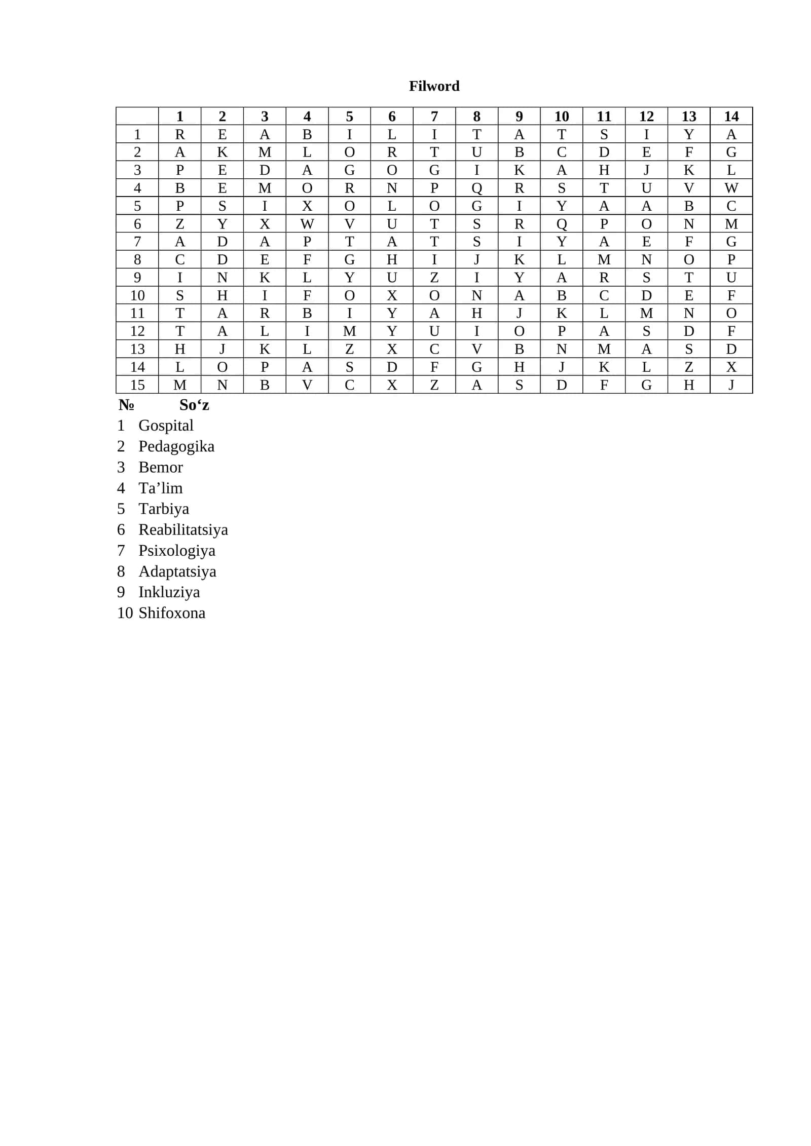 gospital Filword 1