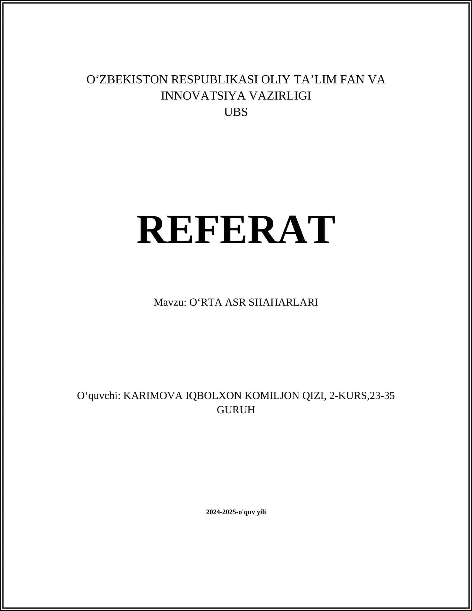 O‘RTA ASR SHAHARLARI 1