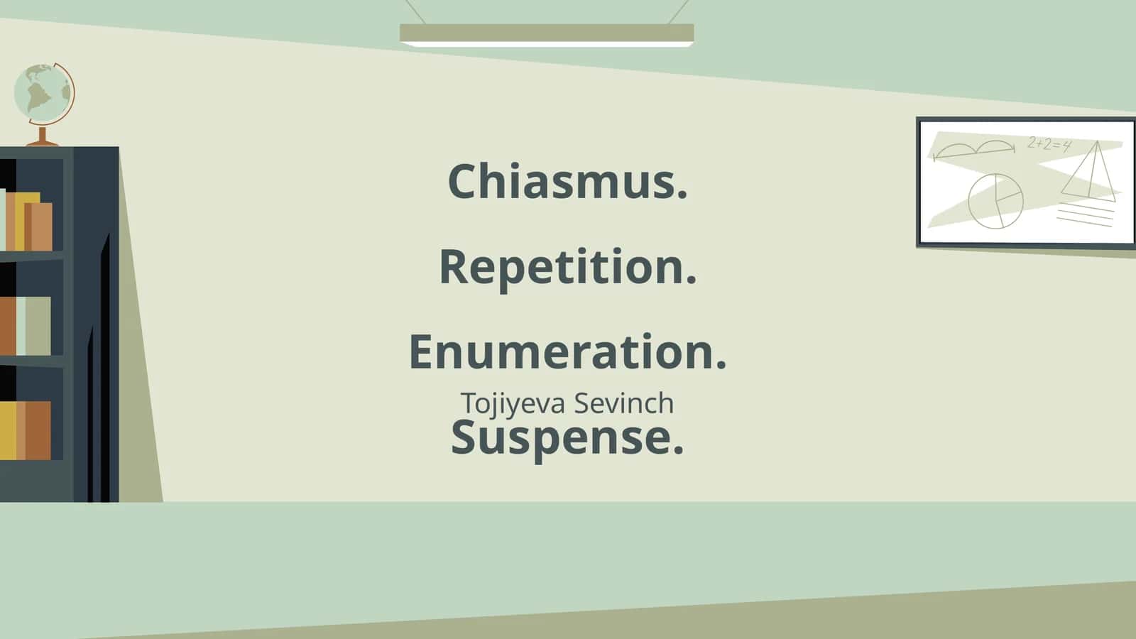 Chiasmus. Repetition. Enumeration. Suspense. Tojiyeva Sevinch 1