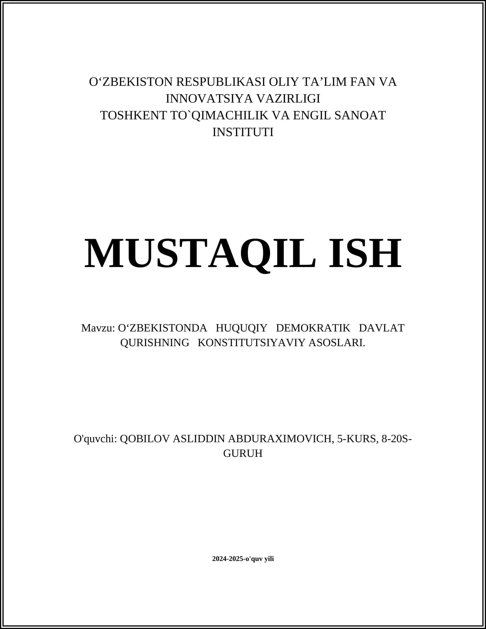 O‘ZBEKISTONDA HUQUQIY DEMOKRATIK DAVLAT QURISHNING KONSTITUTSIYAVIY ASOSLARI 1