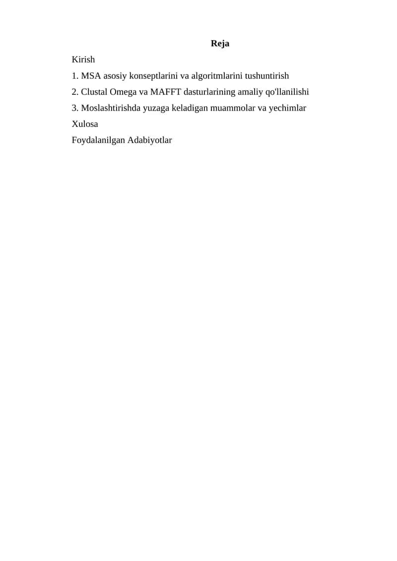 Multiple Sequence Alignment (MSA) va Moslashtirish Usullari 1