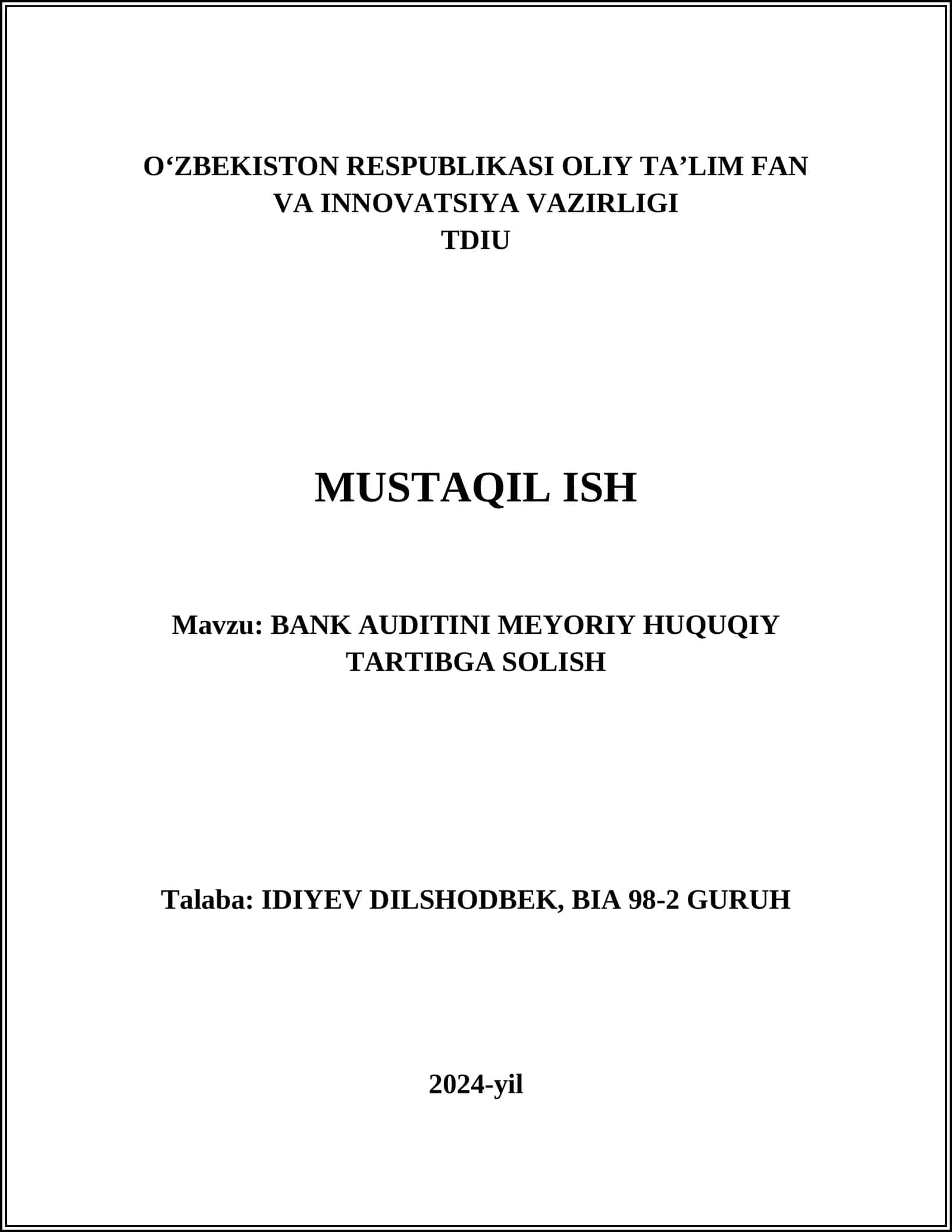 BANK AUDITINI MEYORIY HUQUQIY TARTIBGA SOLISH 1