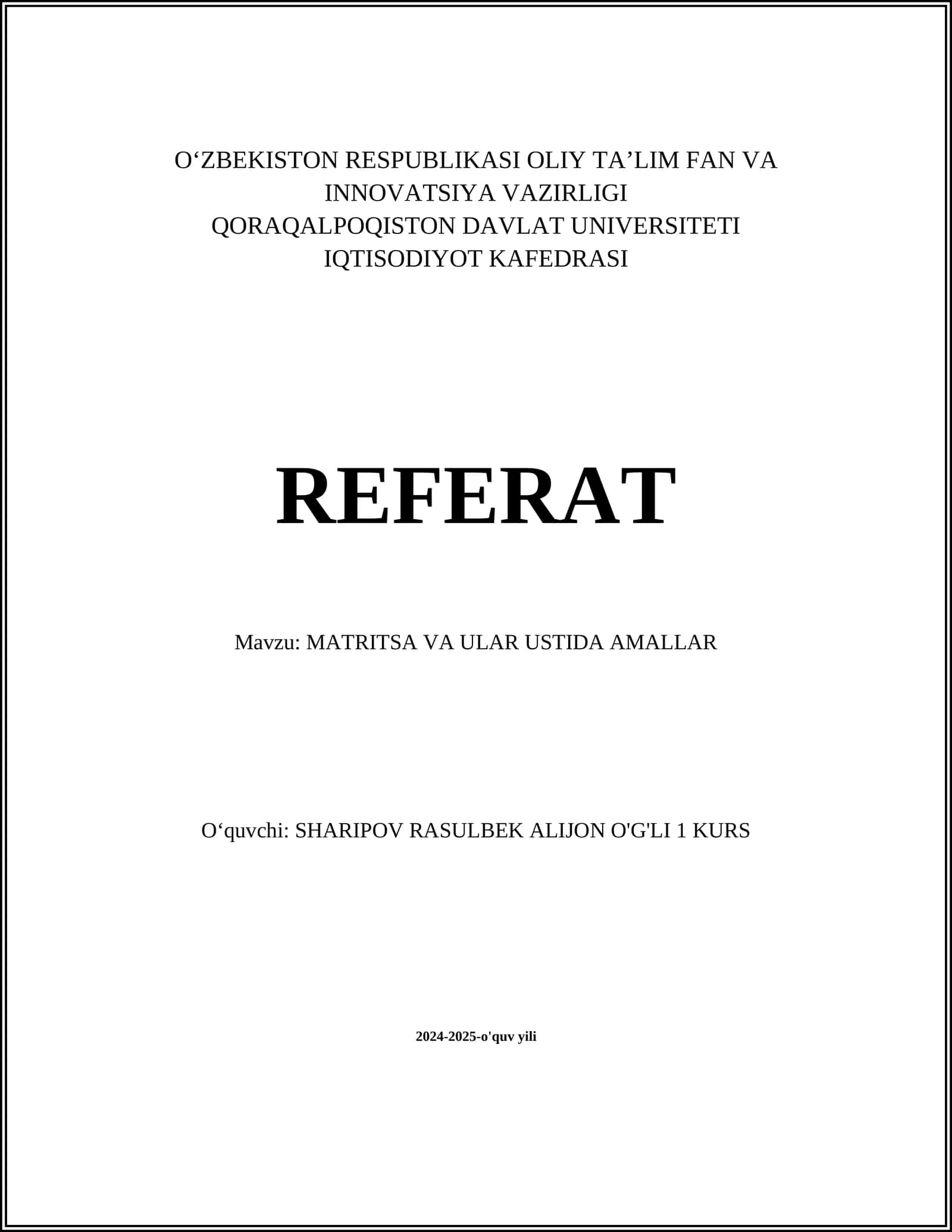MATRITSA VA ULAR USTIDA AMALLAR 1